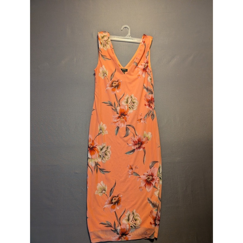 Afrm Bodycon Dress Womens Medium Orange Floral Mesh V Neck Wide Strap Festival